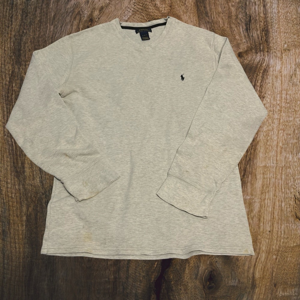 Polo Ralph Lauren Grey Thermal Long Sleeve Crewneck Sweatshirt XL Stained‎